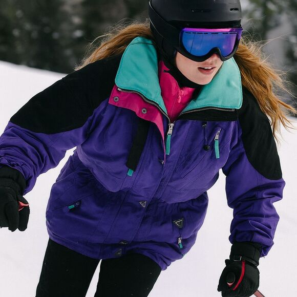 HAVOC Ski Jacket Colorblock Womens 14 Purple Black Teal 90's Zip Pockets - Picture 3 of 12